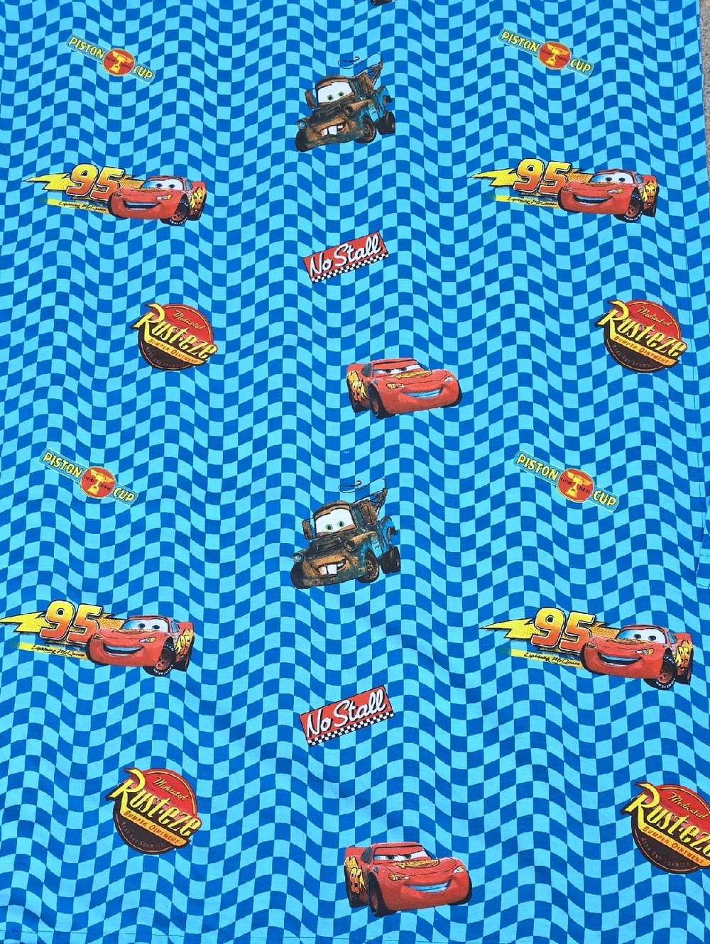 Y2K Vintage Disney Pixar Cars Lightning McQueen Blue Checked Set Of Curtains